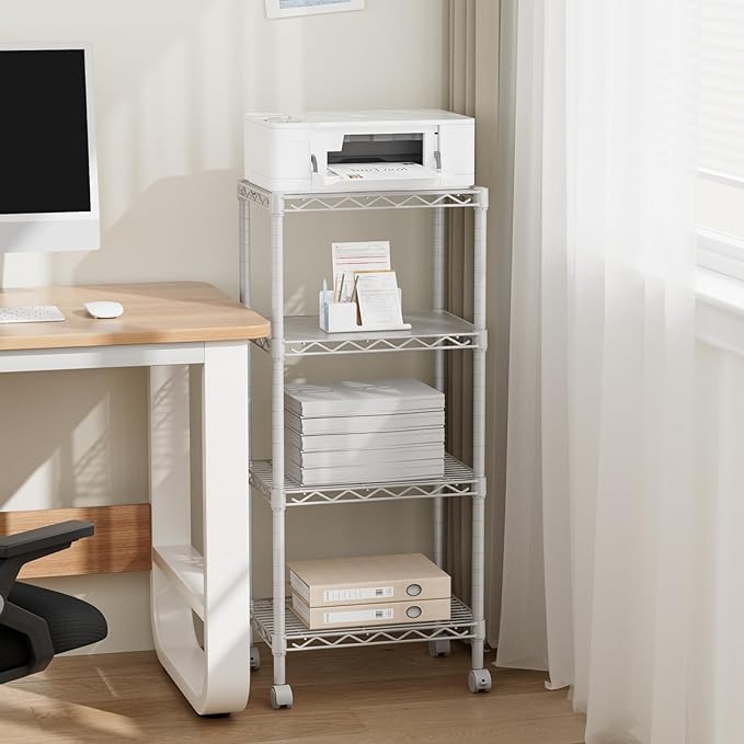 4 Tier Adjustable Storage Shelves,Heavy Duty Metal Utility Shelf Wire Shelving Unit Organizer Rack for Home Kitchen Office Bathroom Pantry Room 12" D x 18" W x 44.5" H