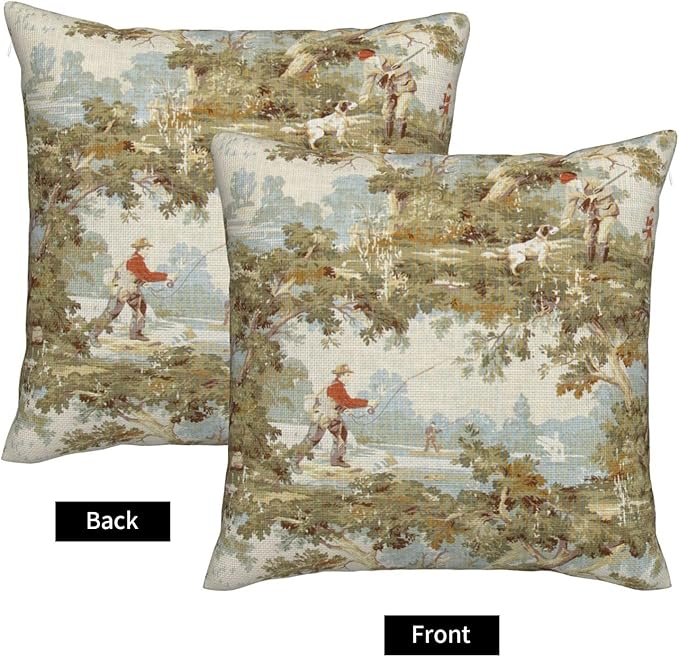 Farmhouse Rustic Vintage Throw Pillow Covers 18x18 Inch Set of 2 Country Home Decor Retro Pillow Case Fishing and Hunting Pattern Cushion Cover of Indoor Outdoor Sofa Bed Living Room