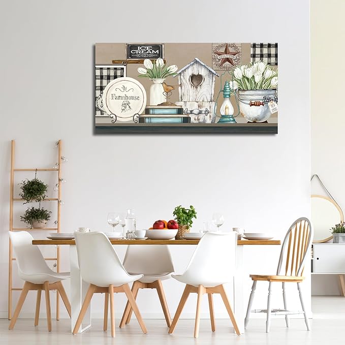 NINEASO Kitchen Wall Art Canvas - Rustic Country Pictures Farmhouse Wall Art Decor Vintage Objects Painting Artwork Retro Prints for Living Room Bedroom Home Decorations 20" x 40"