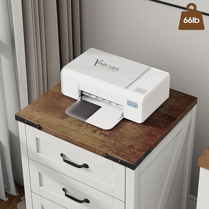 Vertical File Cabinet with 3 Drawers, Wooden Farmhouse Filing Cabinet for Letter/A4 Size Hanging Files, Under Desk Printer Stand with Storage for Home Office, Rustic White