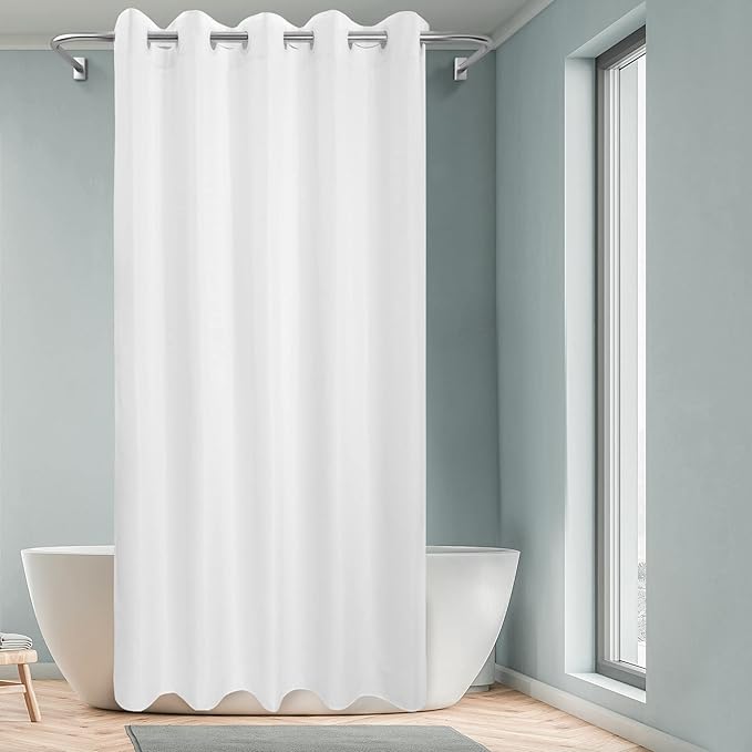 Extra Long No Hook Shower Curtain or Liner Soft Microfiber - 96" Length Fabric Shower Curtain Liner Set, Machine Washable & Water Repellent, White, 71x98