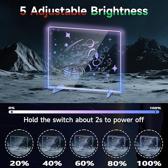 Acrylic Board with 7 LED Light,13.7"*10" LED Drawing Board with 7 Markers,Dynamic Light Led Note Board,Light up Acrylic Dry Erase Board Message Board,Drawing Board for Kids for Office, School, Home