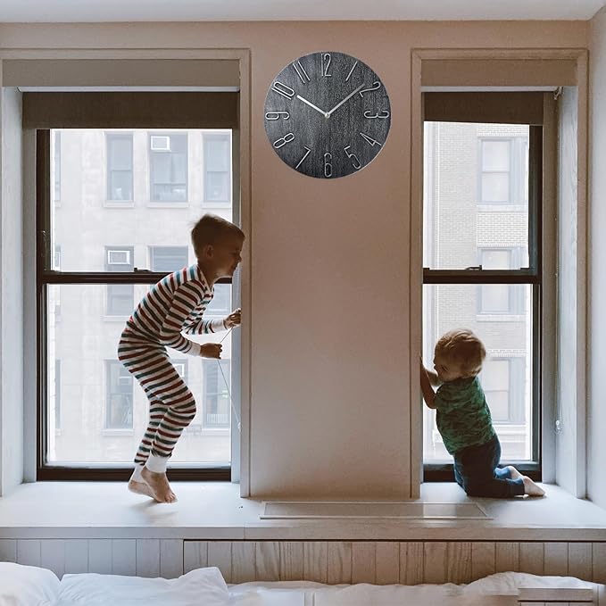 Faupugh 12 inch Silent Wall Clock, Wall Clocks Battery Operated Decorative Clock, Suitable for Home, Office, School, Kitchen, Bedroom, Living Room (Gray)