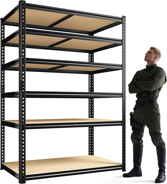 84" H Garage Shelving, 6 Tier Storage Shelves Load 3000 lbs, Adjustable Garage Shelves, Metal Shelving Unit for Warehouse, Basement, Pantry, 40" Wx 16" D x 84" H, Black