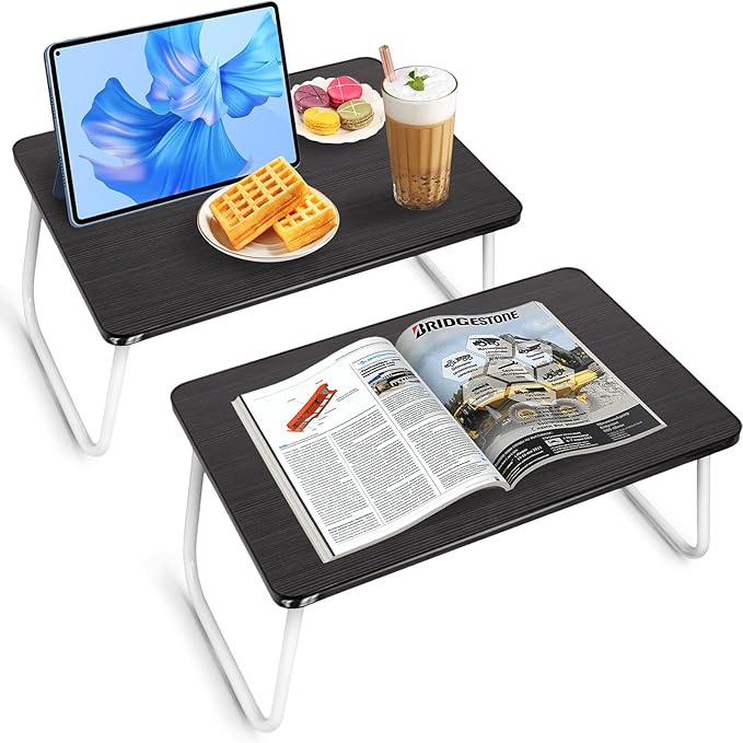 Bed Tray Table Folding Breakfast Tray,Portable Lightweight for Kitchen Serving Sofa Couch Floor (White Black Two)