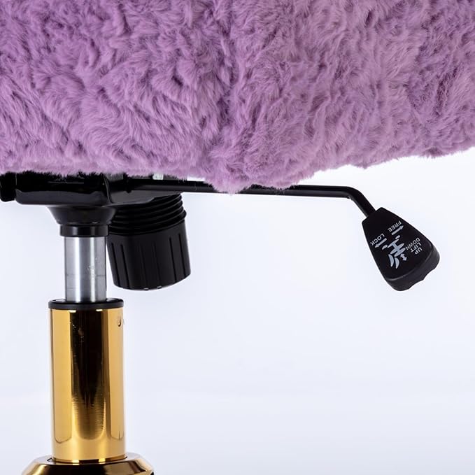 Goujxcy Faux Fur Home Office Teddy Fabric Swivel Chair - Height Adjustable Purple Elegant Vanity Chair for Teen Girls