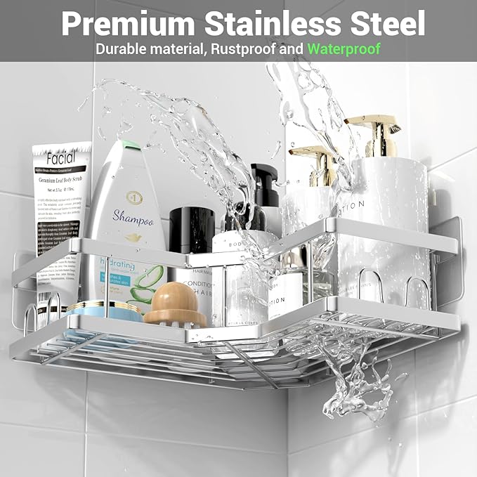 Corner Shower Caddy Bathroom Organizer: Adhesive Shower Rack Bathtub Shelves - 3Pack No Drilling Shower Shelf For Inside Shower - Stainless Steel Rustproof Bathroom Stuff