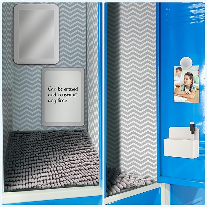 Locker Accessories Kit Back to School Essentials Include Magnetic Wallpaper Mirror Locker Carpet Whiteboard with Dry Erase Marker and Locker Organizer Supplies for Girls School Office (Gray, White)