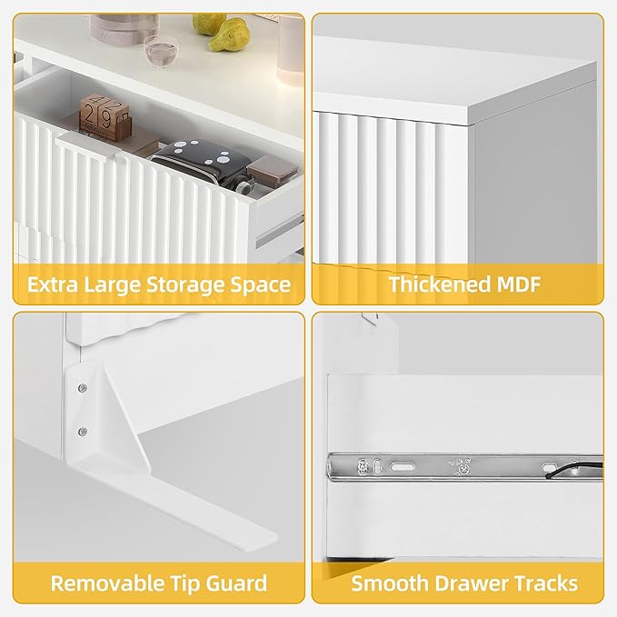 DWVO Fluted 6 Drawer Dressers, 47.5" Wide Modern Chest of Drawers, Wooden Dresser with Metal Handle, Versatile TV Stand Cabinet Table for Bedroom, Closet, Living Room, Hallway, White