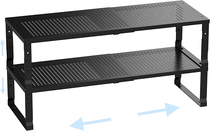 Cabinet Shelf,Expandable Adjustable Stackable Kitchen Organizer,for cabinets, Kitchens, countertops, bathrooms Shelf Organizer (2Packs/Black,Medium)