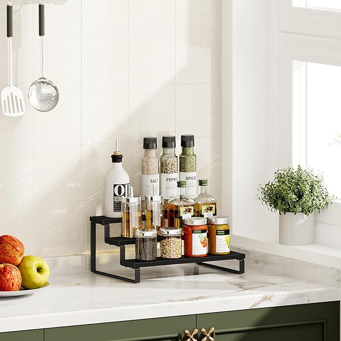 Giikin 3 Tier Display Stand Riser, Wooden Display Stand Perfume Organizer Stand Cupcake Stand Holder, Tiered Display Stand Risers Display Shelf for Home and Shop, Black