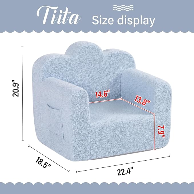 Tiita Kids Couch Plush Toddler Chair, Cloud-Like Glow in The Dark Kids Sofa Toddler Reading Chair with Washable Cover Carrying Handle, Convertible Children Sofa Chair for Girls and Boys