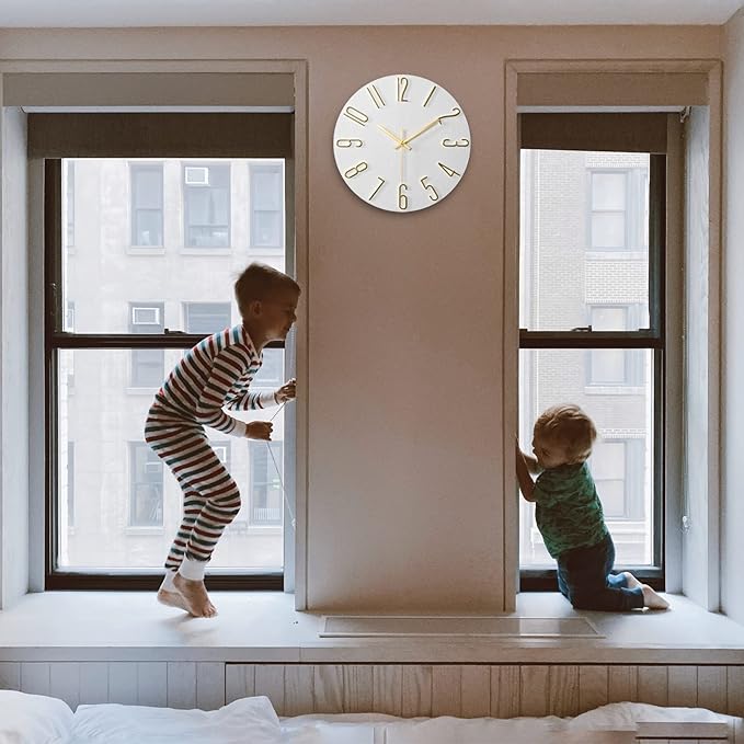 Faupugh Wall Clock Battery Powered 12 inch Silent Wall Clock, Exquisite Modern Style Decorative Clock, Suitable for Home, Office, School, Kitchen, Bedroom, Living Room (White)