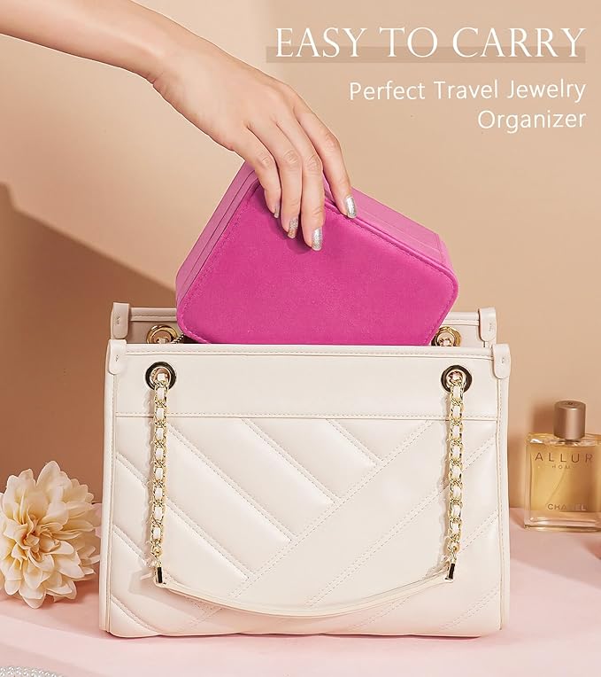 Homde Jewelry Box Small for Women: Ring Earring Organizer Storage for Dresser - Necklace Bracelets Holder with Multi Compartments(Pink)