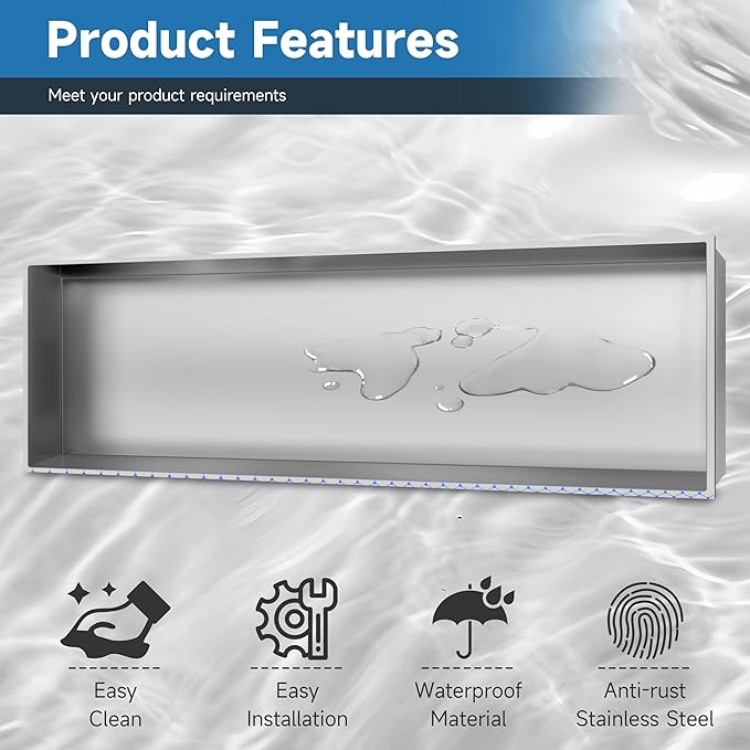 37" X 13" Shower Niche Insert Tile Ready, Wall Niche for Livingroom Bathroom, Long Shower Niche, No Tile Needed Over Mount Installation, Brushed Nickel