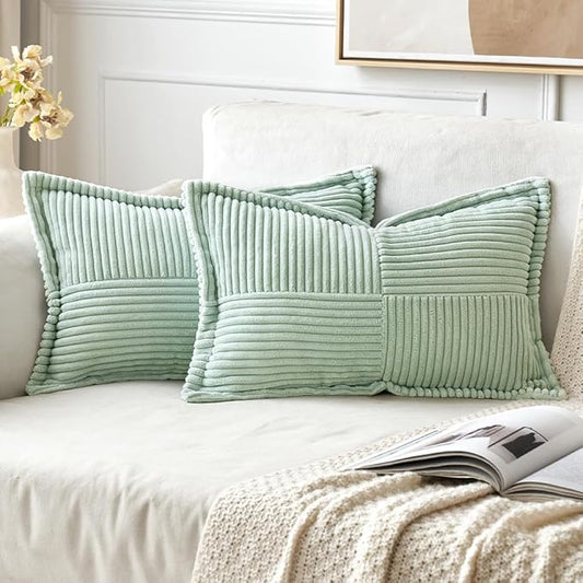 MIULEE Mint Green Corduroy Lumbar Pillow Covers 12x20 Inch 12x20 Inch with Splicing Set of 2 Soft Boho Pillow Covers Broadside Decorative Textured Summer Pillowcases for Couch Bed Livingroom