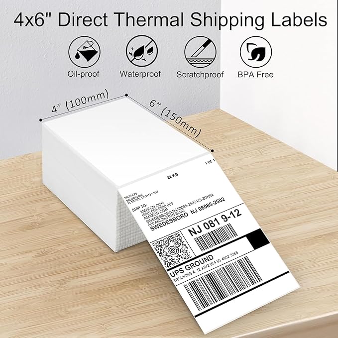 Sale4Less 3000 Fanfold 4 x 6 Direct Thermal Shipping Labels - Label Compatible DYMO Label writer Rollo & Zebra with Perforated line for Thermal Printers labels - Commercial Grade - Manufactured By UPS
