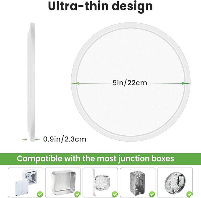 zemty LED Ceiling Light 9Inch - 24W 2400LM Small Led Lighting Fixture for Ceiling, 3000K-4500K-6000K Selectable, Super Thin & Low-Profile Flat Ceiling Lamp for Bedroom Kitchen Bathroom - 2Pack