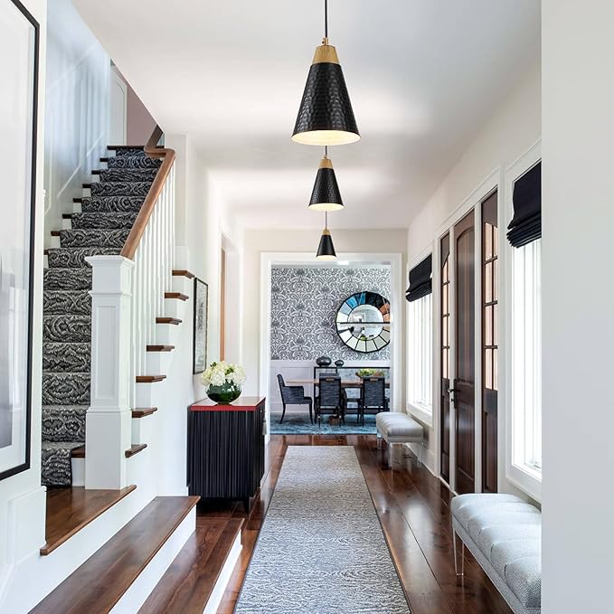 Dijiahua Black Kitchen Pendant Lighting Over Island 3 Pack,Small Modern Farmhouse Chandeliers with Hammered Metal Cone Shade,Mini Industrial Adjustable Cord Hanging Ceiling Lamp Fixtures Over Sink