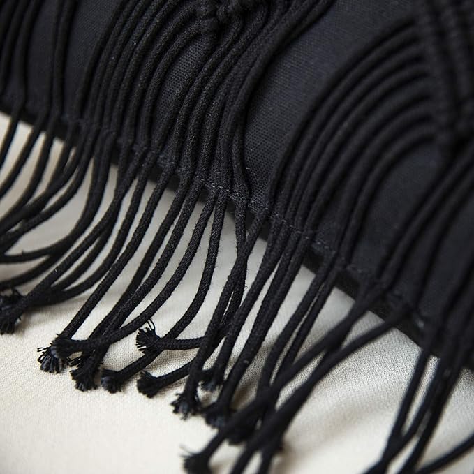 Phantoscope Macrame Cotton Handmade Symmetry 3D Crochet Woven Boho Throw Pillow Farmhouse Pillow Insert Included Decorative Cushion for Couch Sofa Black 18 x 18 inches 45 x 45 cm