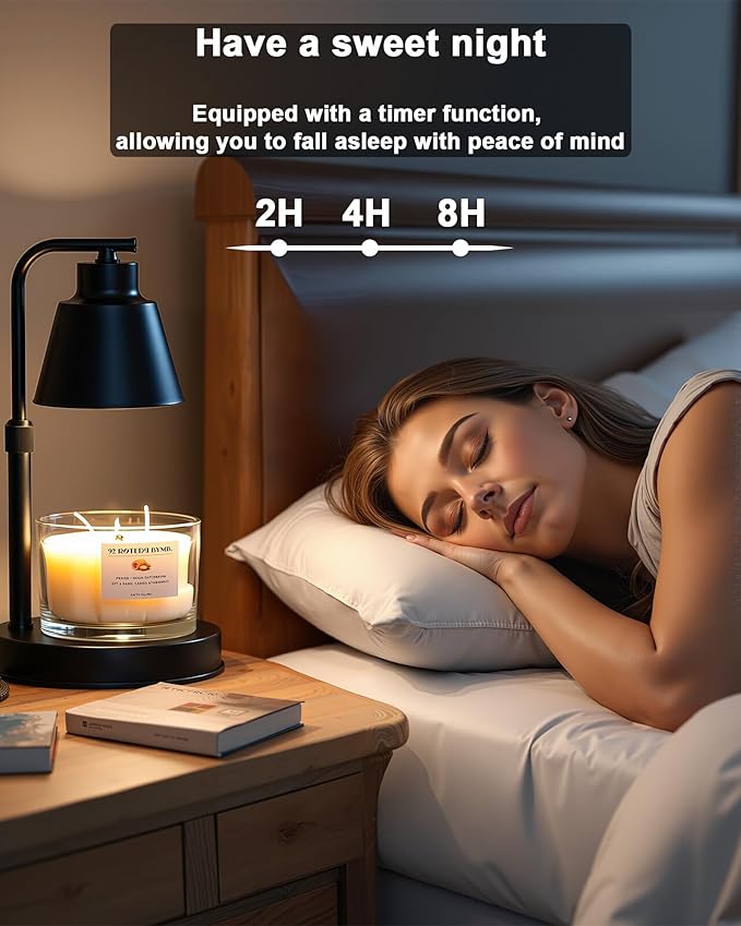 Candle Warmer Lamp with Timer - Adjustable Brightness & Height, 2 Free Bulbs Included | Wax Warmer Lamp for Jar Candles, Farmhouse & Home Decor Gift (Black)