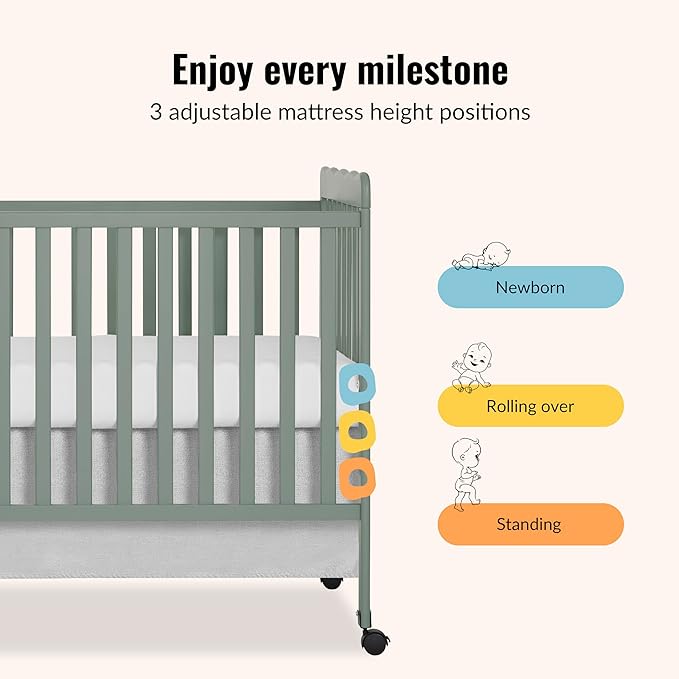 Dream On Me Carson Classic 3 in 1 Convertible Crib in Meadow Green, GreenGuard Gold & JPMA Certified Baby Crib, Comes with Locking Wheels, Coverts from Crib to Day Bed and Kids Sofa