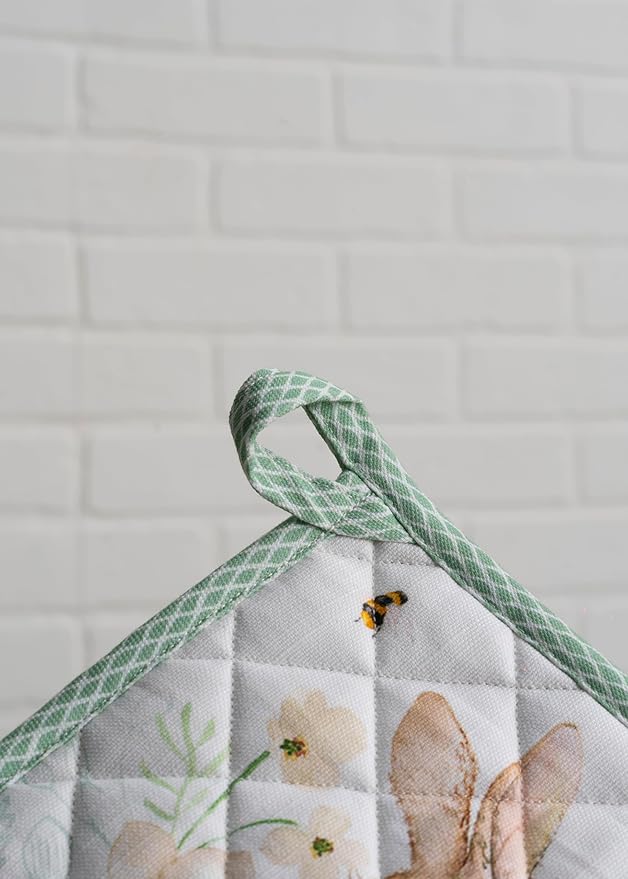 Maison d' Hermine Pot Holders 100% Cotton Heat Resistant Potholders 8" x 8" Hot Pads with Loop BBQ, Cooking, Baking, Grilling, Kitchen, Handling Hot Pans Spring/Summer (Pack of 1, Easter Dew)