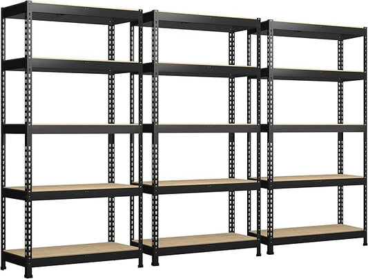 PrimeZone Storage Shelves 3 Packs 5 Tier Adjustable Garage Storage Shelving, Heavy Duty Metal Storage Utility Rack Shelf Unit for Warehouse Pantry Closet Kitchen, 35.5" x 15.75" x 71", Black