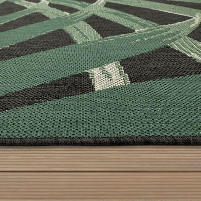 Paco Home Tropical Outdoor Rug Palm Tree & Jungle Design Flatweave in Black Green, Size: 7'10" x 11'2"
