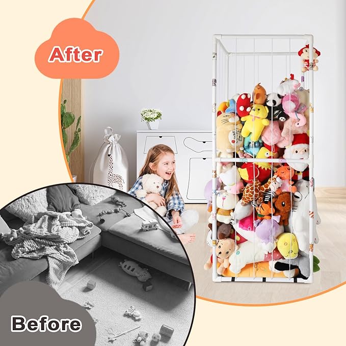 Extra Large Stuffed Animal Storage for Corner Organizer,Premium PVC Material with Elastic Cord Hold Up to 250 Plush Toys,Stuffed Zoo Animal Holder and Collection for Playroom