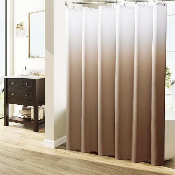 Naturoom Brown Shower Curtain, Light Brown Bath Curtains for Bathroom, Ombre Linen Textured Shower Drape - Hotel Style, Tones Cloth Bath Curtain Set with 12 Hooks, 72" x 72"