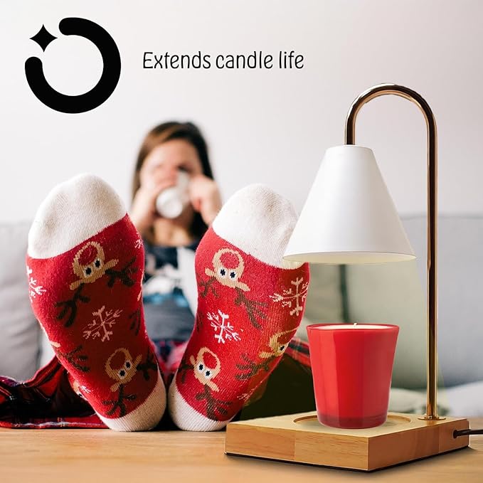 NOCTILICUA Electric Candle Warmer Lamp, Dimmer, Timer, Wooden Base with Gold Stand, White Shade, gift for Mother's Day, birthday, Christmas, Thanksgiving, Room Decor, Scented Wax Jar Candle Warmer