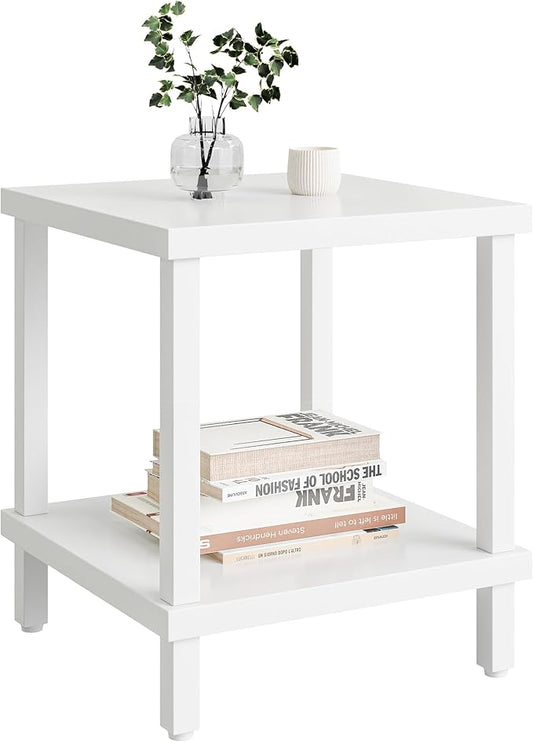 Large End Table Square Side Table Modern Sofa Table 20 Inch Industrial Coffee Table NightStand with 2-Tier Storage Shelf for Living Room Bedroom White MLBZ06W