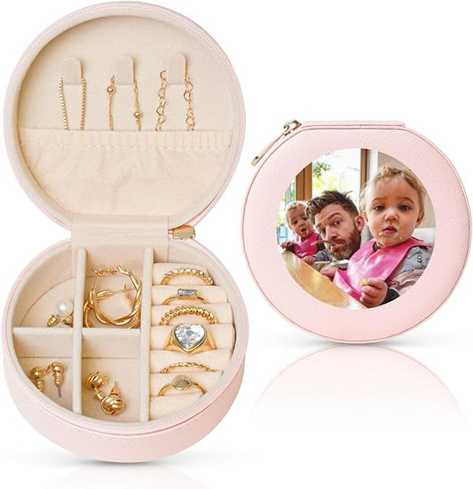 Personalized Jewelry Box Gifts for Women - Custom Jewelry Organizer with Image Text Logo - Customized Travel Leather Jewelry Case for Mom Wife Wedding Girls