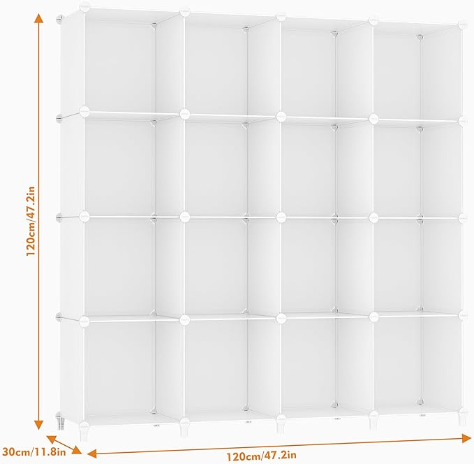 HOMIDEC Closet Organizers and Storage, 16 Cube Storage Organizer, Closet Organizer Bookshelf Cubes Shelves for Clothes, Bedroom, Kids Room, Bathroom, Wardrobe, Garment Racks, White