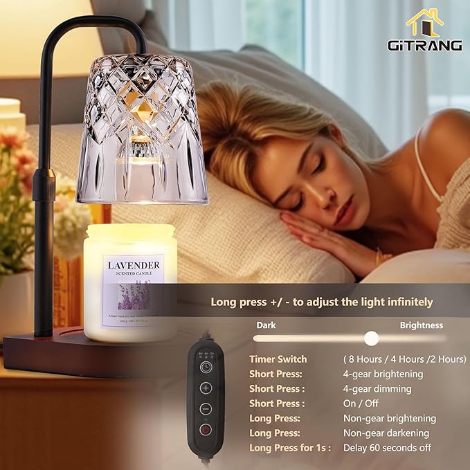 Candle Warming Lamp with Timer Dimmer, Adjustable Height Electric Wax Melt Warmer for Jar Candles with 3 Bulbs, Mother's Day Women's Home Decor Gift, Teardrop Base with Black Pole