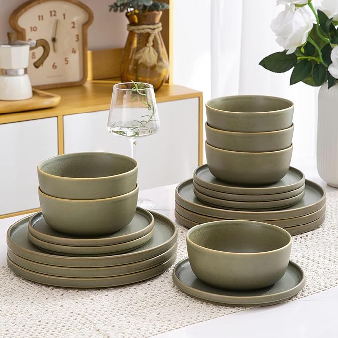 AmorArc Stoneware Dinnerware Sets for 6,Reactive Ceramic Plates and Bowls Set,Highly Chip and Crack Resistant | Dishwasher & Microwave Safe | Round Dishes Set Service for 6 (18pc)