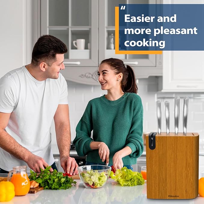 Knife Set - 6pcs Kitchen knife set with block and sharpener, Premium Stainless Steel Knife Set Prevent Rusting with Uniquely Designed Wood knife Block, Ultra Sharp Knives with Ergonomic Handle