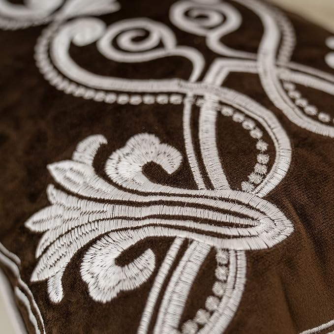 Aeckself European Floral Pillow Cover 12x20 Inch, Luxury Velvet Embroidered Decorative Lumbar Throw Pillow Cover for Couch Bedroom Living Room, Brown and White
