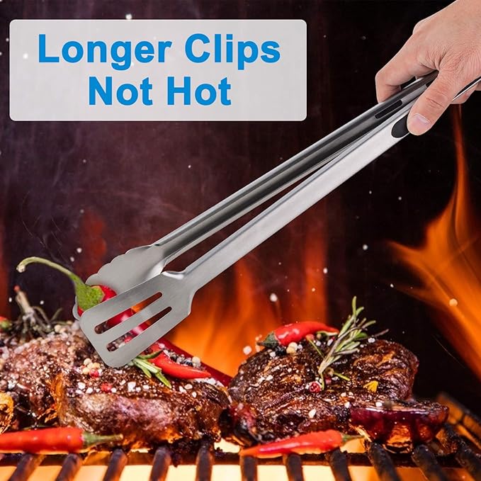 16-inch & 12-Inch Grill Tongs for Cooking BBQ Heavy Duty Extra Long Grilling Tongs, Premium Set 2 pack