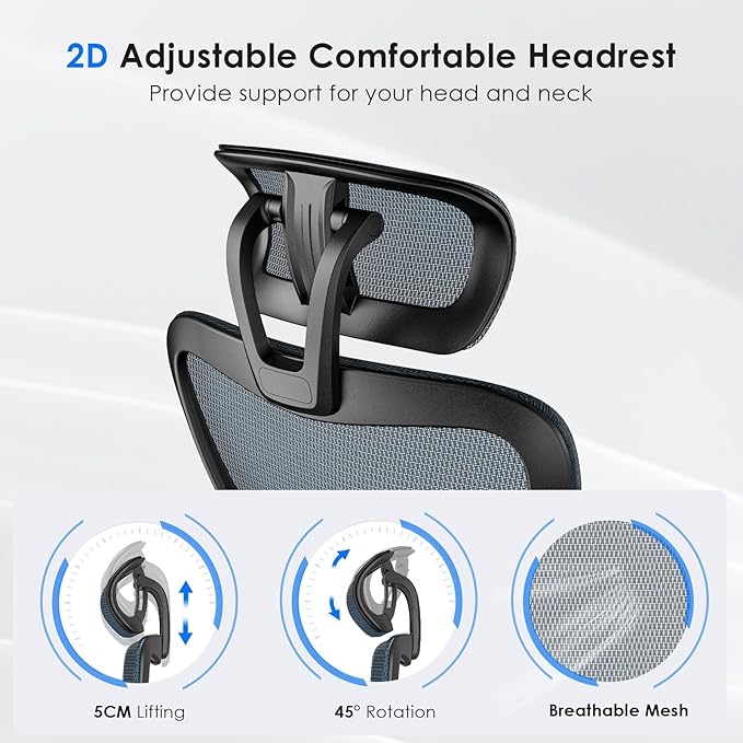 Soohow Ergonomic Office Chair,Mesh Desk Chair with Adjustable Lumbar Support and Headrest,Comfy Computer Chair with 3D Armrest Recling Swivel Chair for Home, Office, Study Room, Black & Navy
