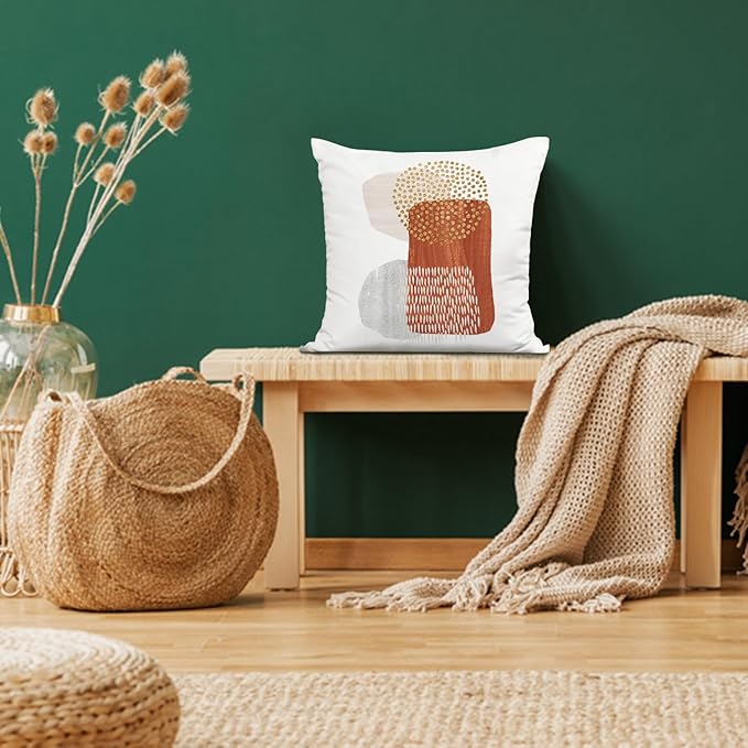 Jartinle Burnt Orange Abstract Throw Pillow Covers 18x18 Set of 4 Mid Century Modern Decorative Geometric Pillow Covers Minimalist for Sofa Couch Decor