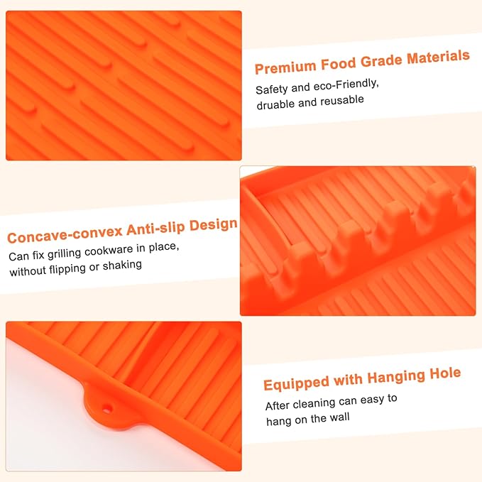 Silicone Grill Mat for Blackstone Silicone Griddle Tools Mat with Drip Pad Grill Pad for Outdoor Grill Kitchen Countertop (Orange)