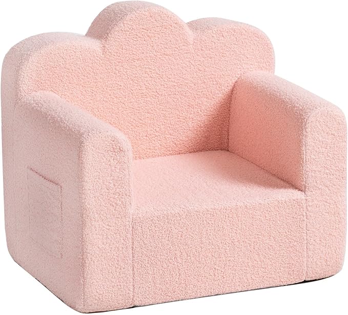 Tiita Kids Couch Sherpa Toddler Chair, Cloud-Like Comfy Kids Sofa Toddler Reading Chair with Washable Cover Carrying Handle, Convertible Children Sofa Chair for Girls and Boys