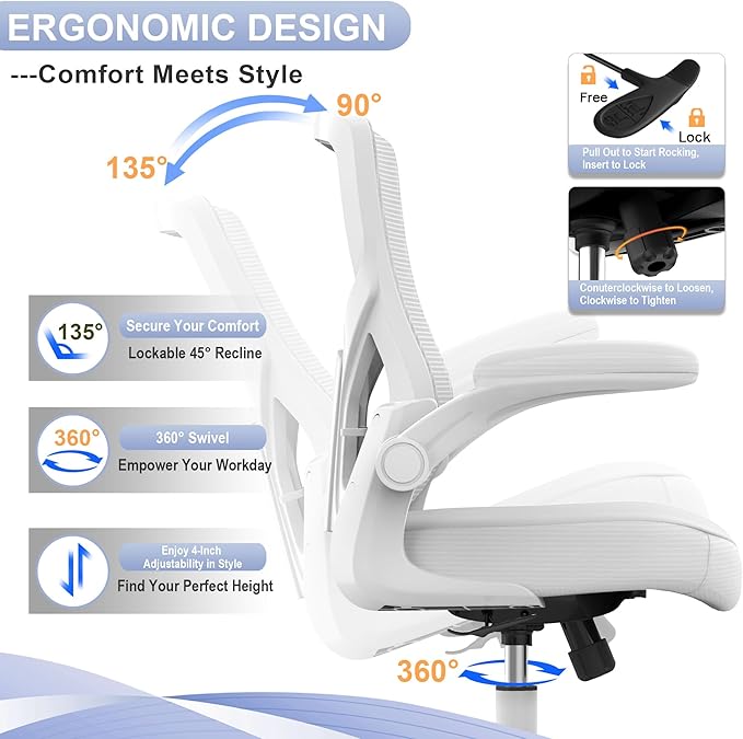 Office Chair, High Back Desk Chair Adjustable Height and Ergonomic Design Home Office Computer Chair Executive Lumbar Support Padded Flip-up Armrest Swivel Task Chair