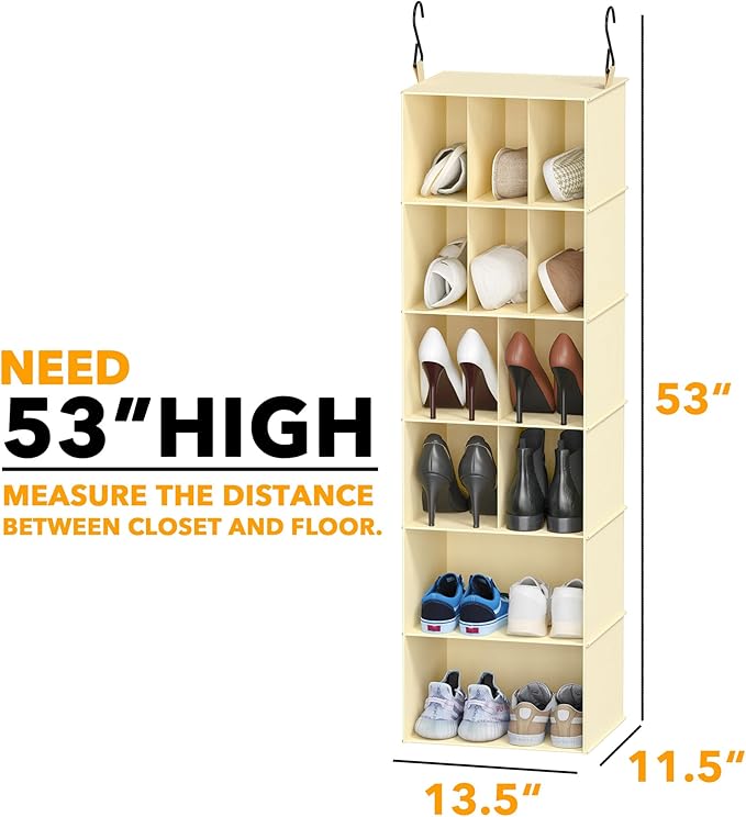 SpaceAid 2 Pack Hanging Closet Organizer and Storage with Dividers, 24 Compartments Hanging Shoe Shelves for Closet, Wardrobe, RV, Garment Rack - Beige