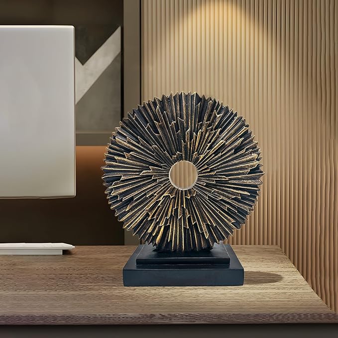 Abstract Statue for Home Decor,Office Desk Sculpture for Men,Creative Round Line Ornament for Bookshelf,Modern Decorative Sculpture,Bedroom,Livngroom,Table(Black)