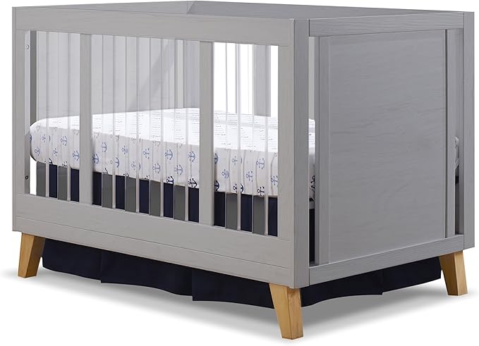 Sorelle Furniture Uptown Panel Crib, Modern Wood and Clear Acrylic Baby Crib, Made of Wood and Easy to Clean Acrylic, Non-Toxic Finish, Contemporary Baby Bed-Weathered Gray and Natural Wood