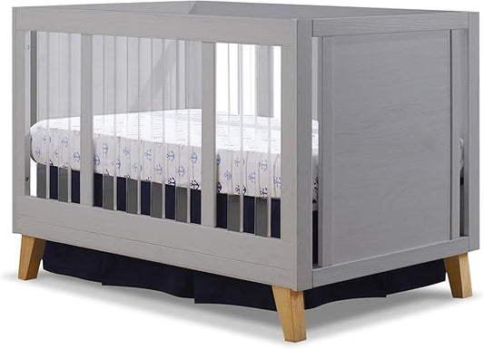 Sorelle Furniture Uptown Panel Crib, Modern Wood and Clear Acrylic Baby Crib, Made of Wood and Easy to Clean Acrylic, Non-Toxic Finish, Contemporary Baby Bed-Weathered Gray and Natural Wood