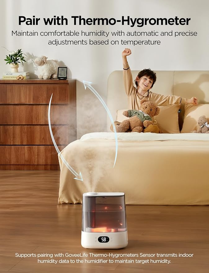 GoveeLife Smart Humidifiers for Bedroom, 6L Cool Mist Top Fill for Large Room, Humidity Sensor, Auto Mode, Schedule, 60H Quiet Runtime, WiFi Humidifier Essence Diffuser for Baby Plant, Work with Alexa